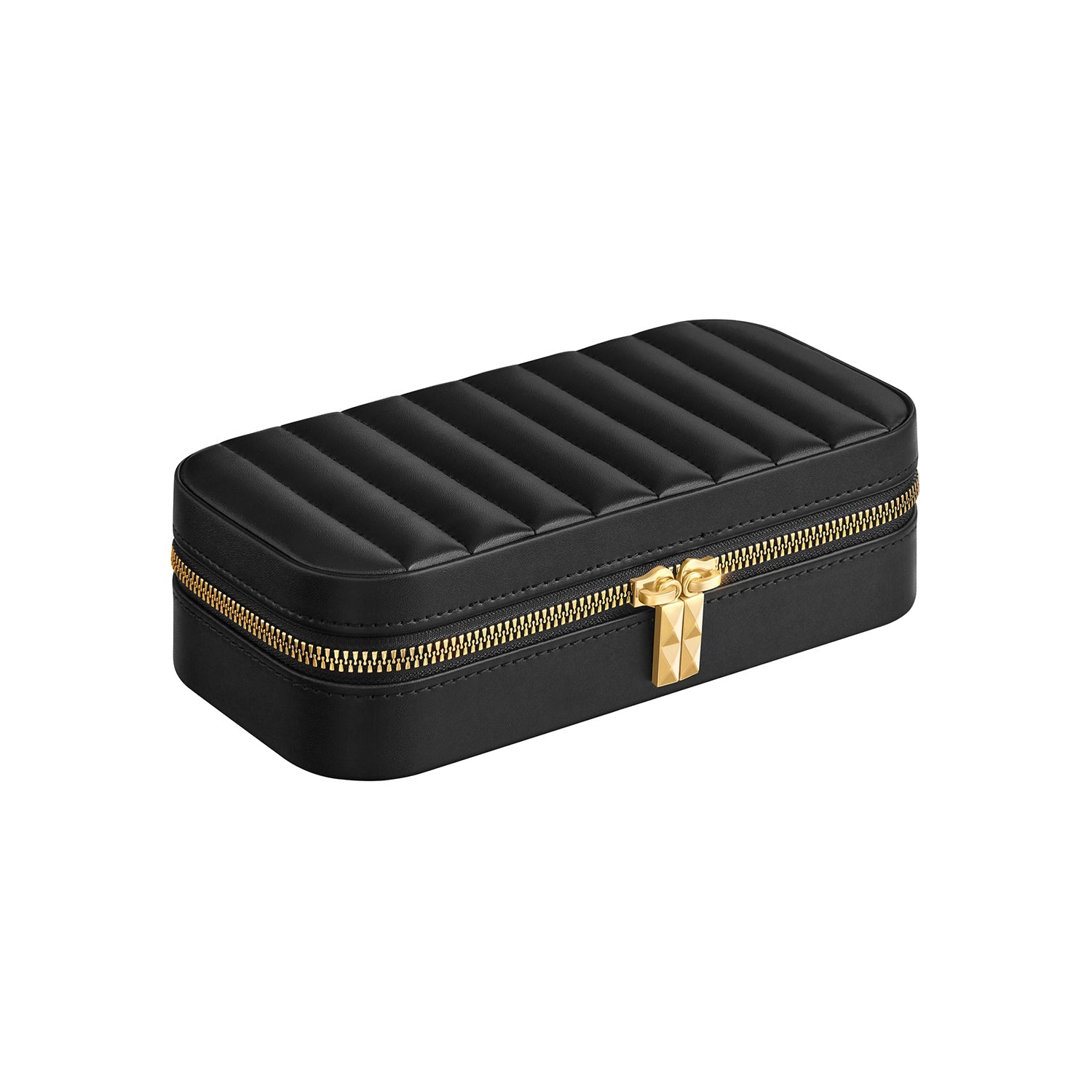 SONGMICS - Boite a Bijoux, Boite a Bijoux de Voyage, Coffret a Bijoux, avec Miroir, 10,5 x 20,5 x 6 cm, Portable, Zip, Idée Cadeau, Noir