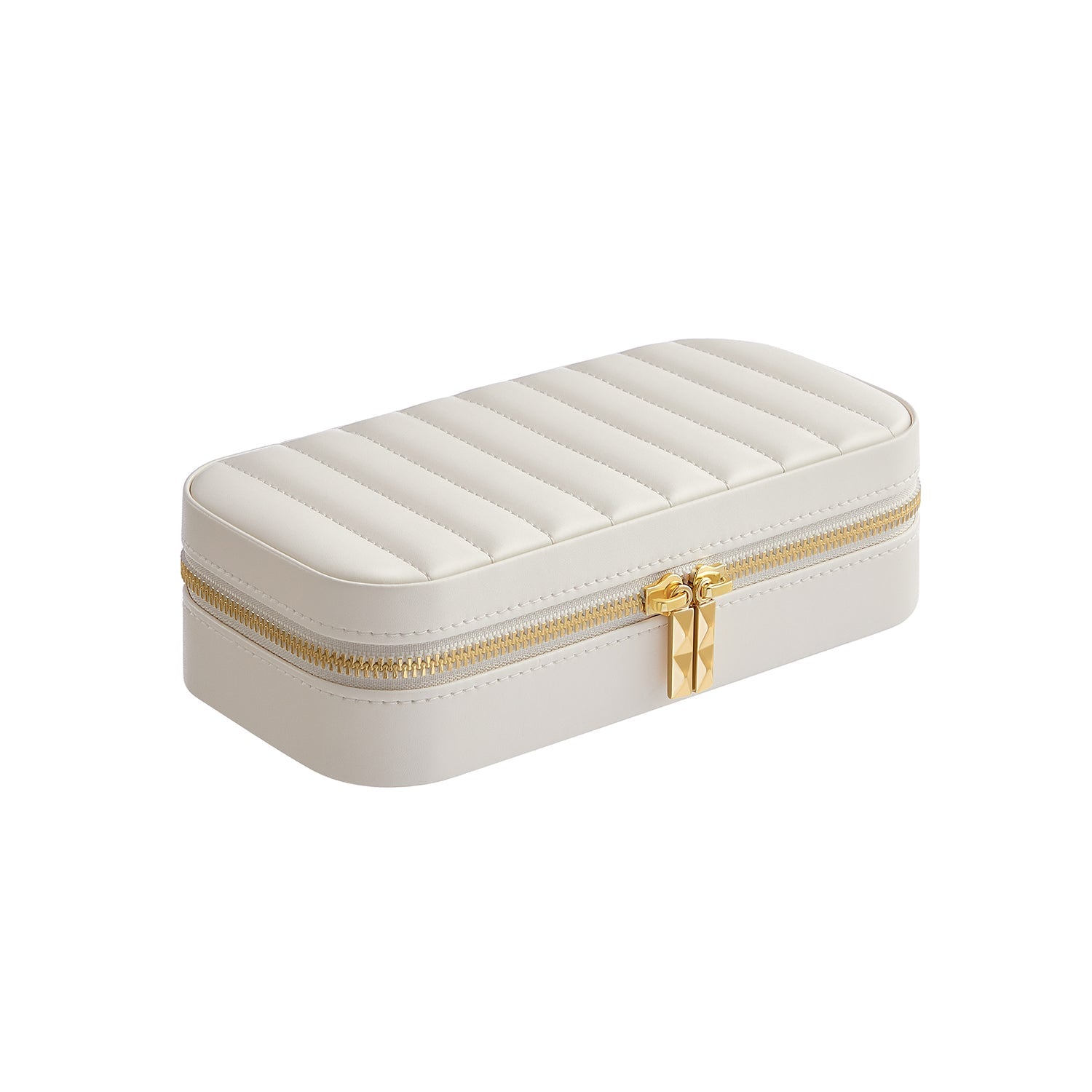 SONGMICS - Boite a Bijoux, Boite a Bijoux de Voyage, Coffret a Bijoux, avec Miroir, 10,5 x 20,5 x 6 cm, Surface PU avec Coutures, Zip, Blanc Nuage