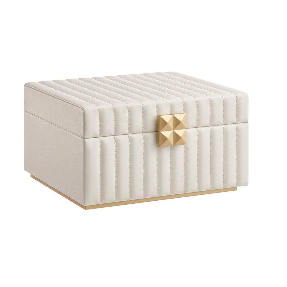 SONGMICS - Boite a Bijoux, 2 Étages avec Miroir, Coffret a Bijoux, Plateau Amovible, Surface PU avec Coutures, Effet Suspendu, Blanc Nuage