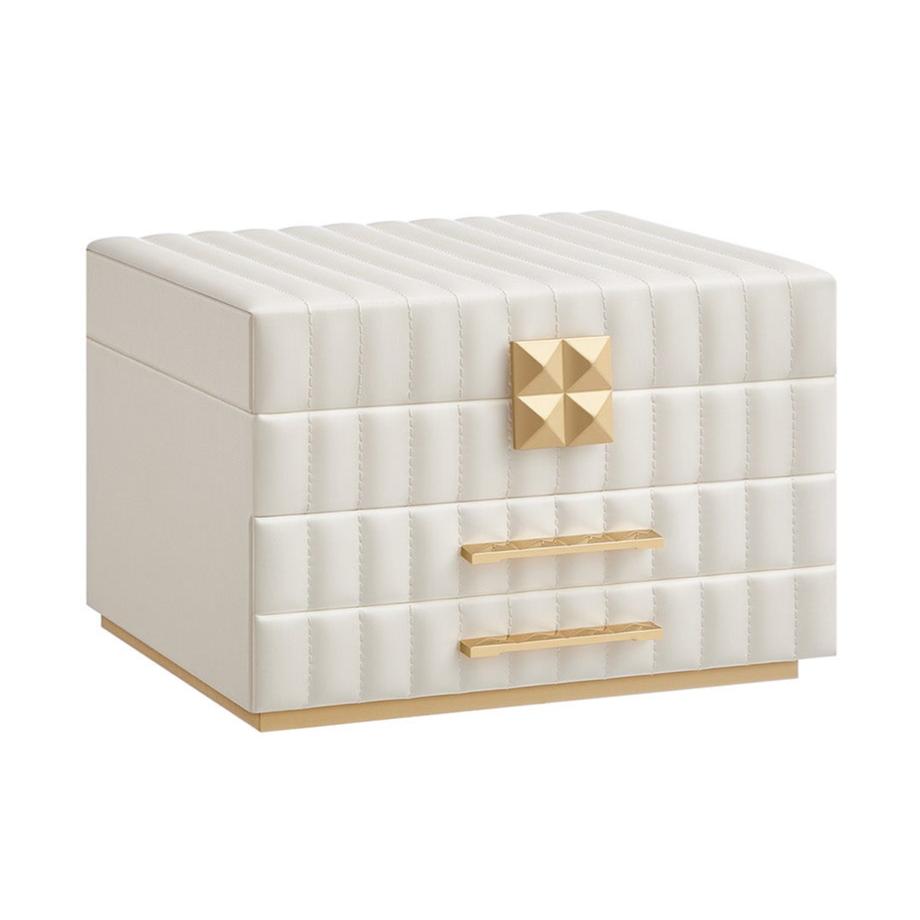 SONGMICS - Boite a Bijoux, 3 Étages avec Miroir, Coffret a Bijoux, Organiseur, avec 2 Tiroirs, Surface PU avec Coutures, 21,5x24x15,8 cm, Blanc Nuage