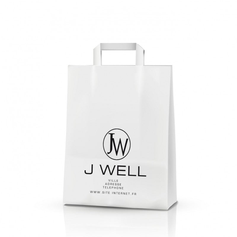 SACS KRAFT BLANC  POIGNEES PLATES 18+8X22 CM IMPRIME JWELL