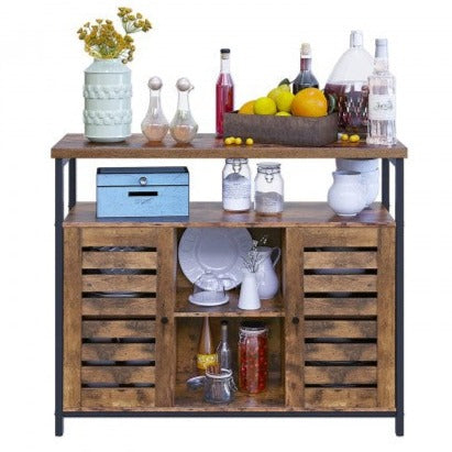 VASAGLE - Meuble de Rangement, Buffet, avec Compartiments Ouverts, Étagères Réglables, Porte Persiennes, Style Industriel, Marron Rustique et Noir