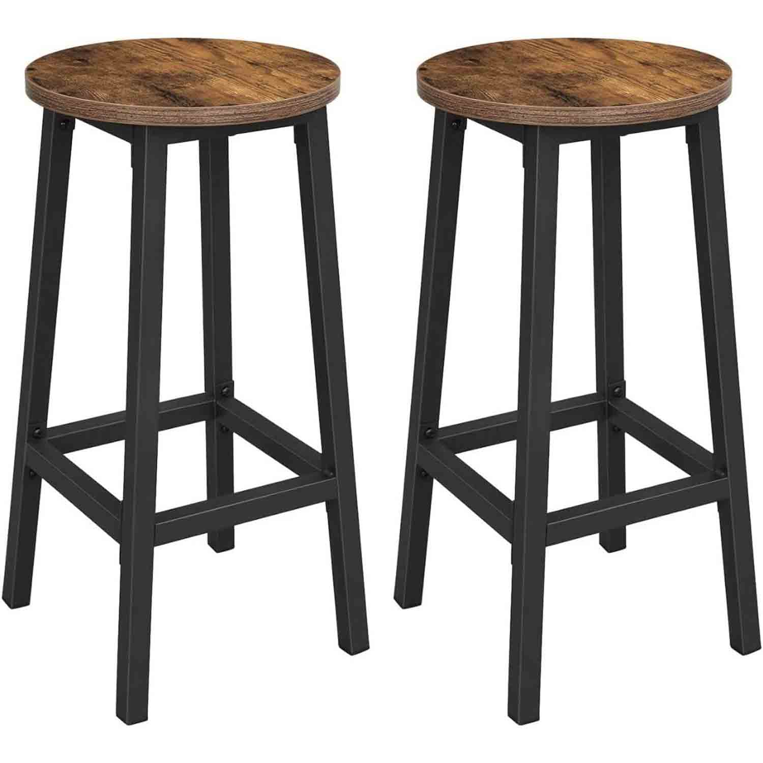 VASAGLE - Tabourets Hauts, Lot de 2, Chaises de Bar, Siège de Cuisine, Cadre en Acier, Hauteur 65 cm, Montage Facile, Style Industriel