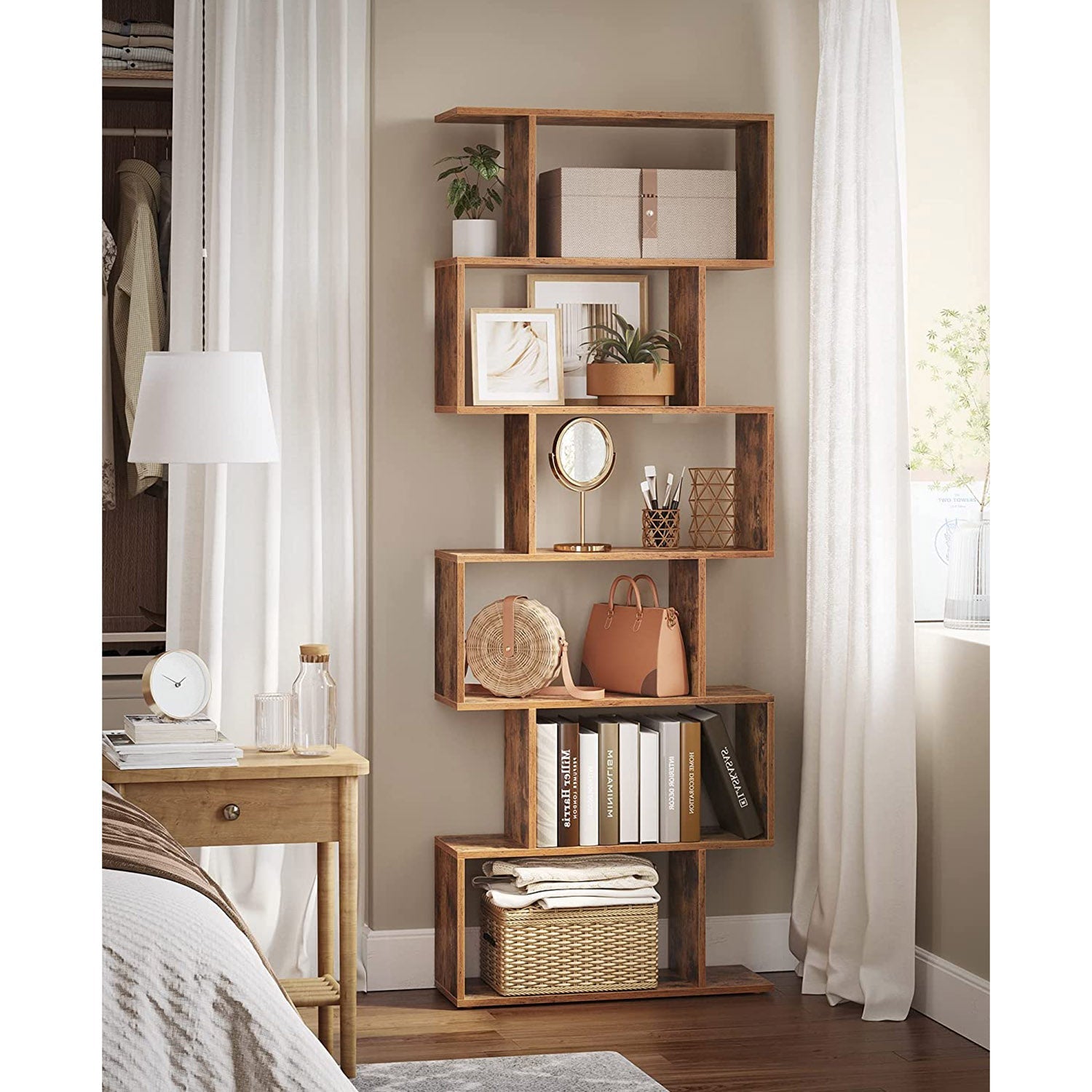 VASAGLE - Bibliothèque Contemporain, Étagère à 6 niveaux, Meuble de Rangement, Séparateur de cloison, pour Salon, Chambre, Bureau, Brun Rustique