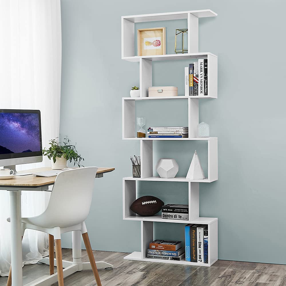 VASAGLE - Bibliothèque contemporain, Étagère à 6 niveaux, Meuble de rangement, Cloison séparateur, pour Salon, Chambre, Bureau, Blanc