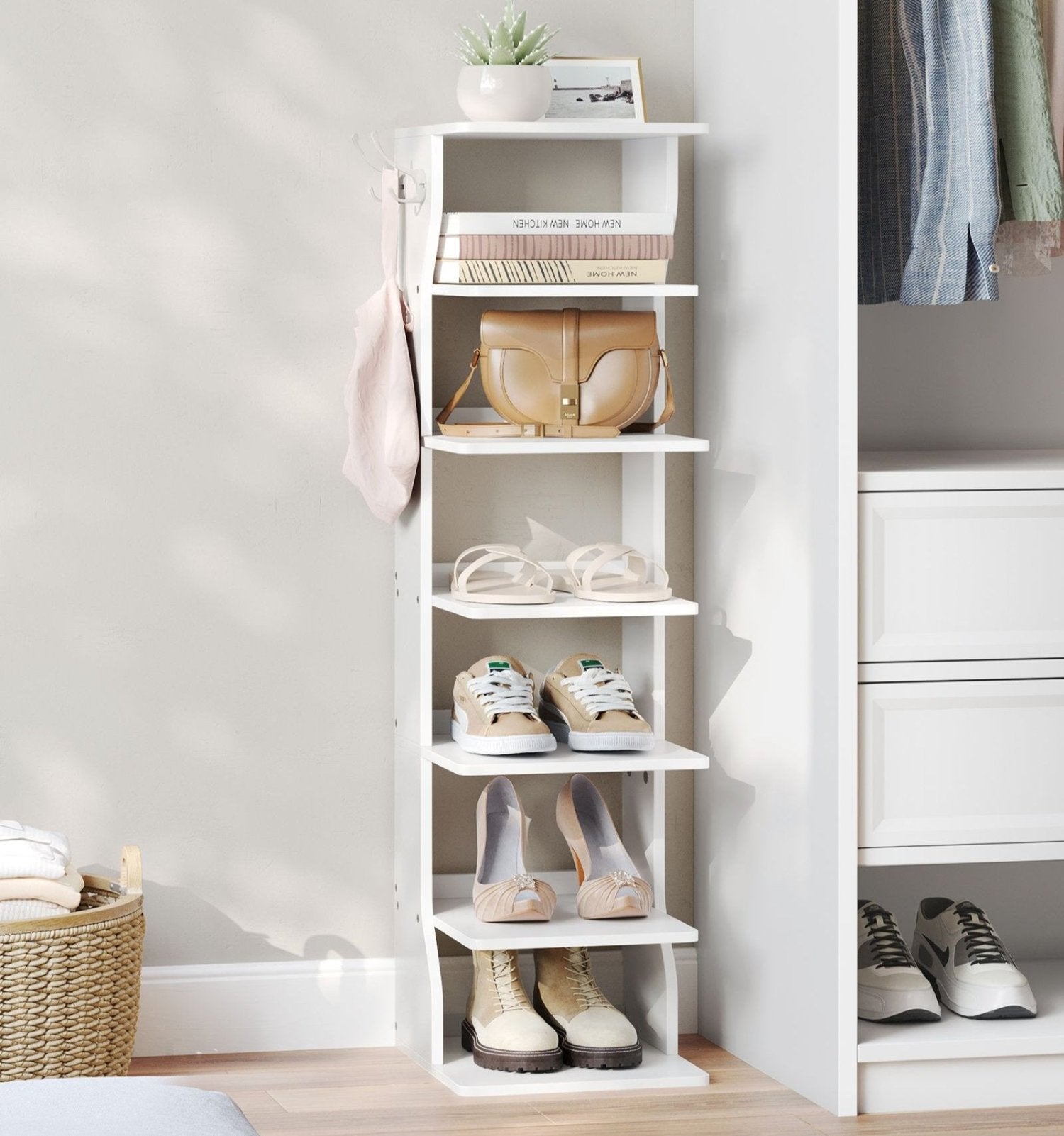 VASAGLE - Étagère à Chaussures, 6 Niveaux, Meuble à Chaussures, 30 x 26,4 x 110,4 cm, Gain de Place, pour Entrée, Coin, Rangement Chaussures, Blanc