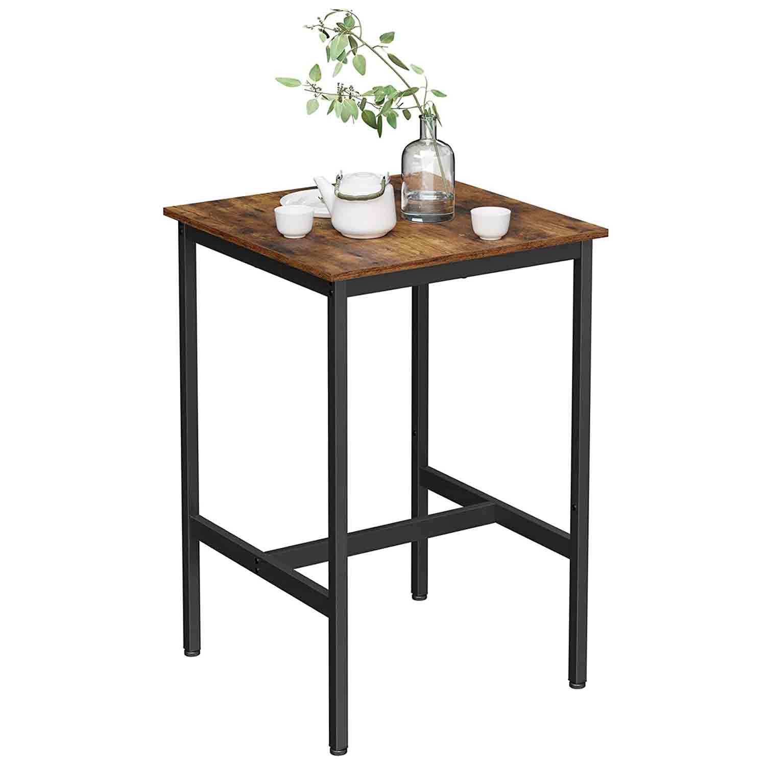 VASAGLE - Table Haute, Table de Bar carrée, Cadre en Acier Robuste, 60 x 60 x 90 cm, Montage Facile, pour Cuisine, Salon, Style Industriel