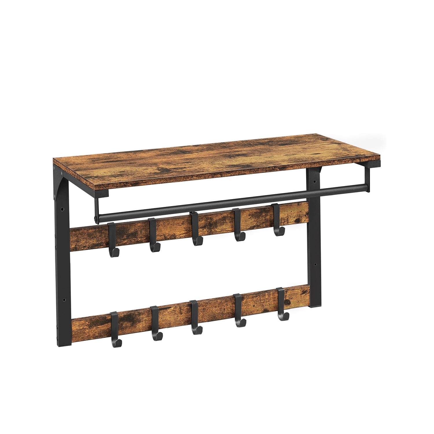 VASAGLE - Porte-Manteaux Mural, Vestiaire Flottant avec 10 Crochets en 2 Rangs, Étagère de Rangement Suspendue avec Tringle