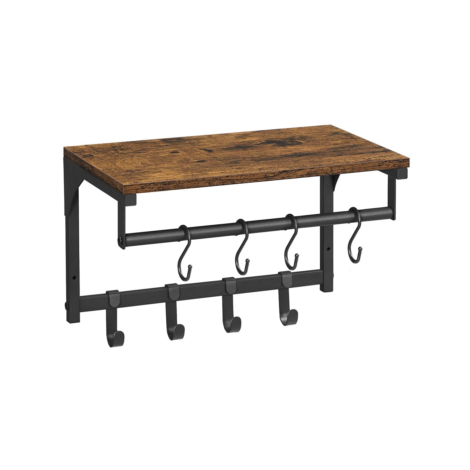 VASAGLE - Porte Manteau Mural, Meuble Entrée, Vestiaire, avec 8 Crochets et Étagère, pour Salon, Couloir, Chambre, 40 x 24 x 24 cm