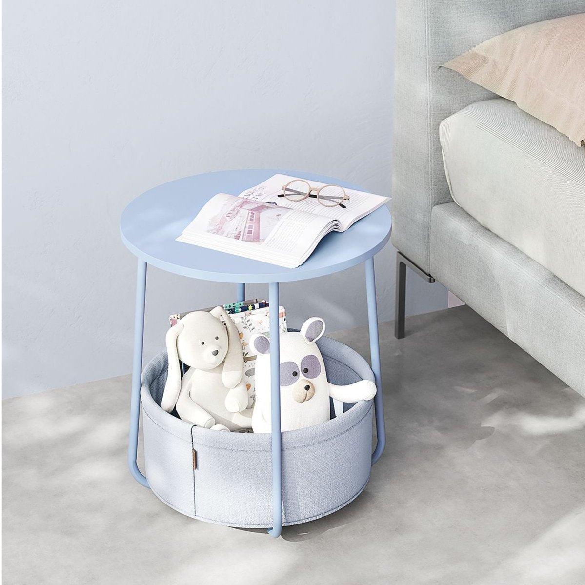 VASAGLE - Table de Chevet, Table Basse Ronde, Bout de Canapé, Table de Salon, Buffet Bas, Table Console, Table d’appoint, Bleu Clair et Bleu Glace