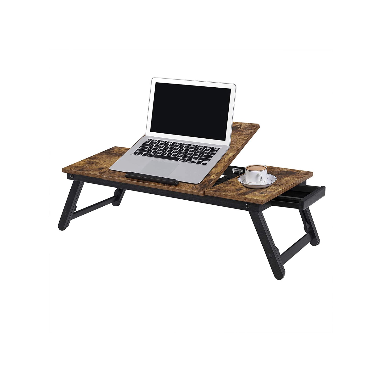 VASAGLE - Support Ordinateur Portable, Support PC Portable Lit, Jusqu à 14,3 Pouces, Table de lit, avec Pieds réglables, Marron Rustique