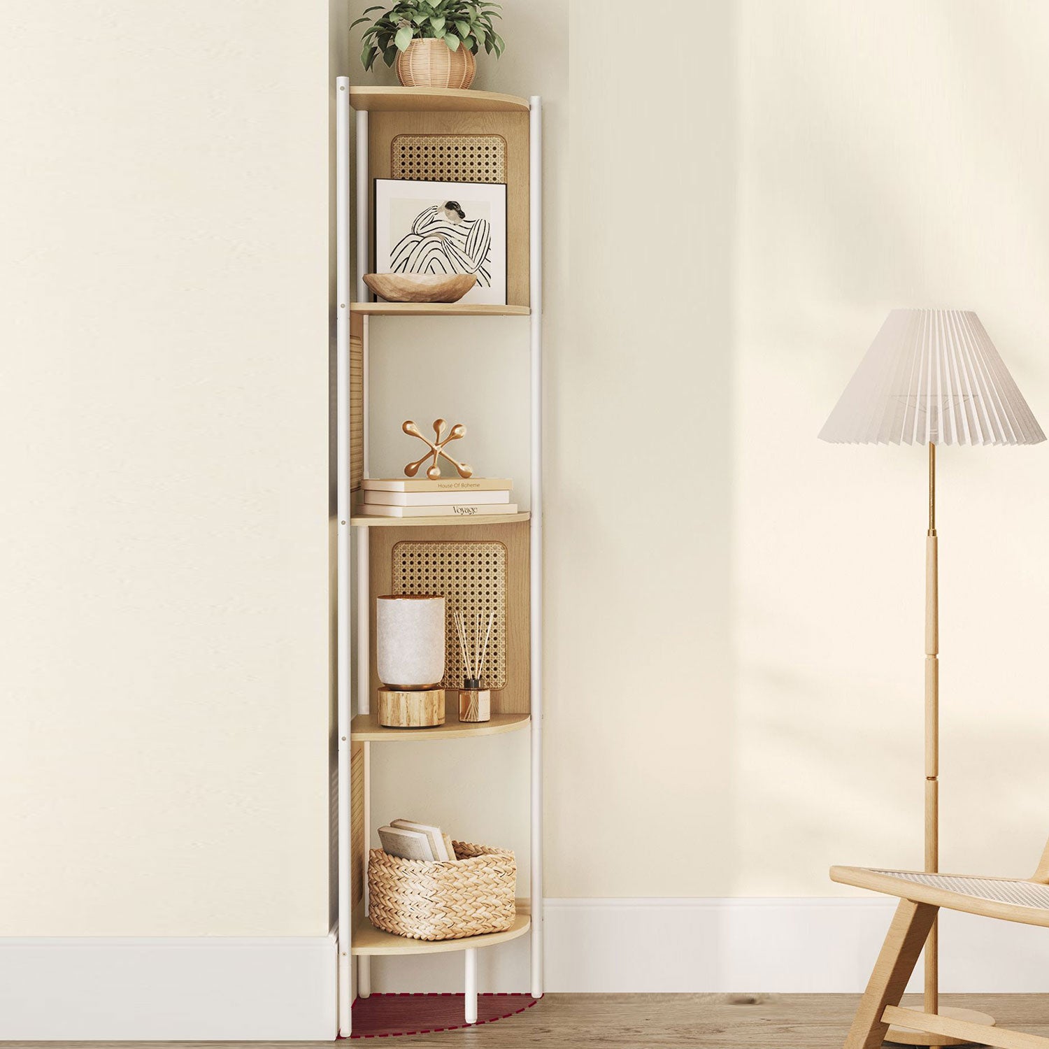 VASAGLE - Étagère d’Angle à 5 Niveaux, Bibliothèque, Étagère de Rangement, Structure en métal, 31,9 x 31,9 x 156,4 cm, Beige Chêne