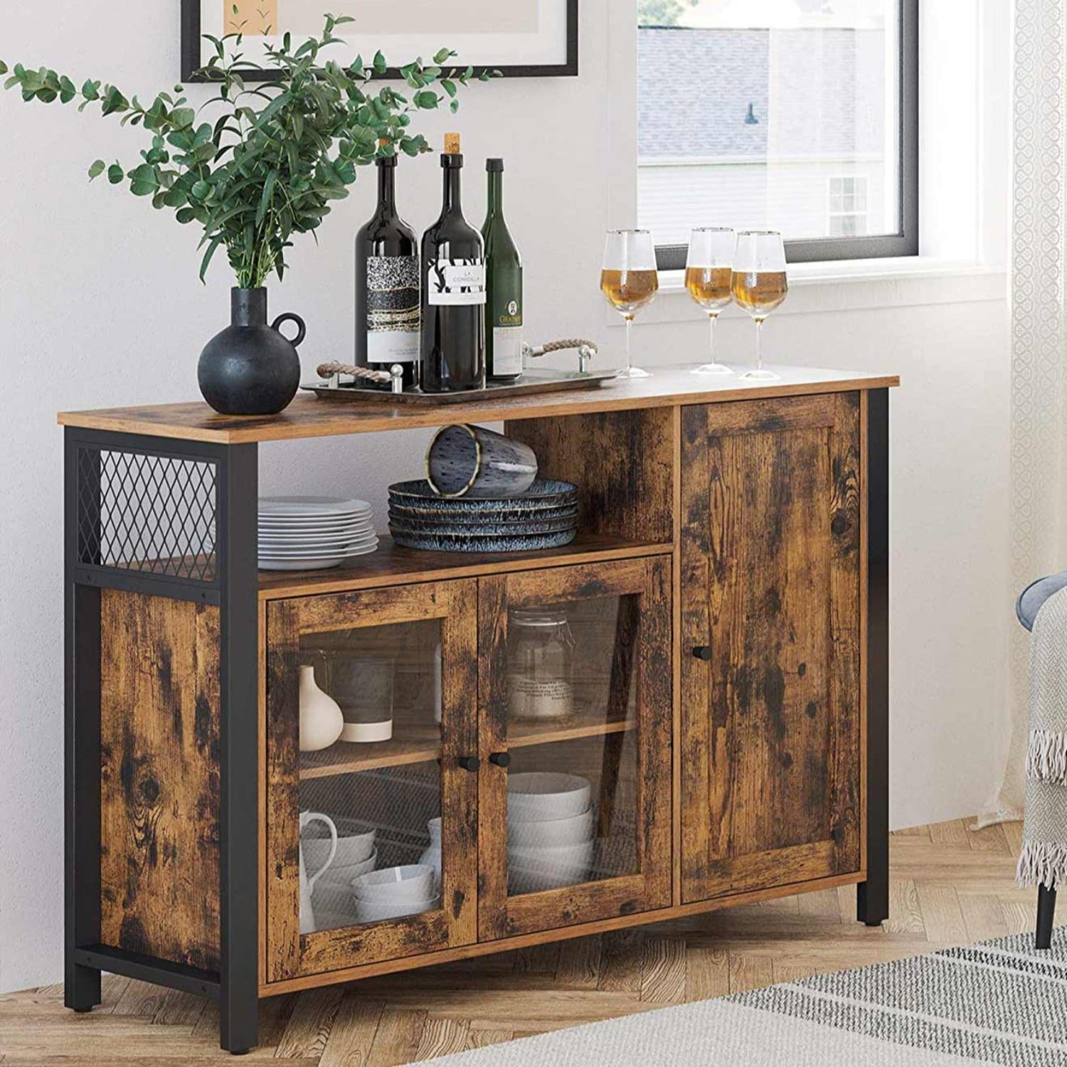 VASAGLE - Meuble de Rangement, Buffet, Armoire de Cuisine, Placard, avec 3 Portes, pour Salon, Cuisine, Salle à Manger, 33 x 110 x 75 cmque