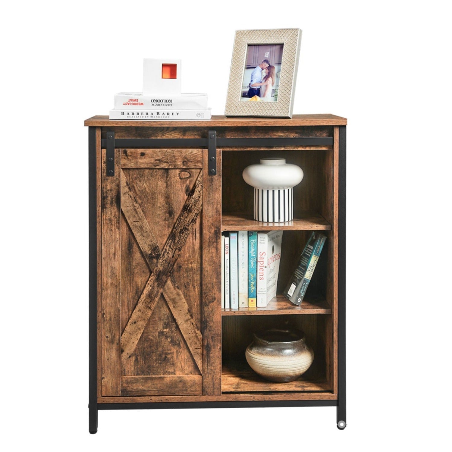 VASAGLE - Meuble de Rangement, Buffet, Armoire, Placard, étagères réglables, Porte coulissante, Cadre en Acier, pour l'entrée, Salon, Bureau, Cuisine