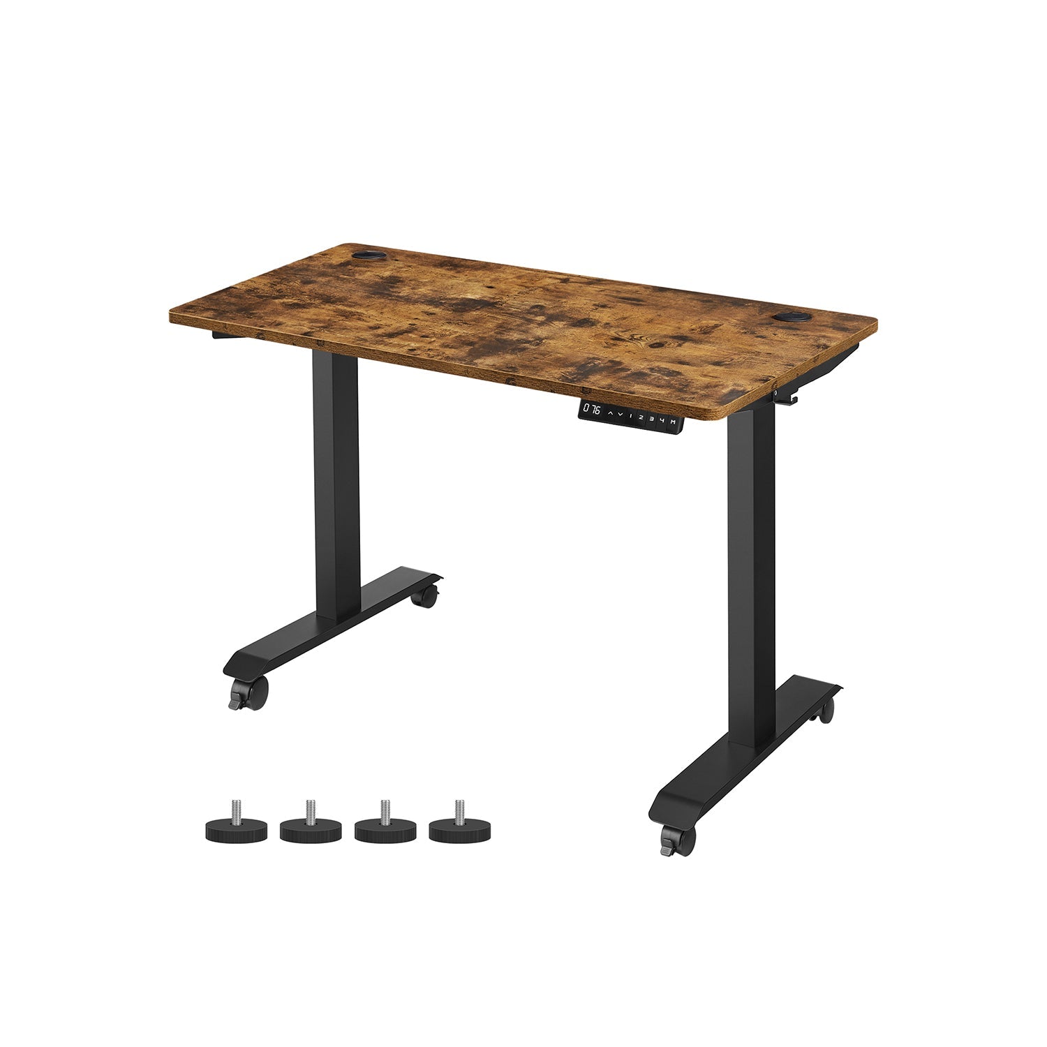 SONGMICS - Bureau Electrique, Bureau Reglable Hauteur, Bureau Debout, 60 x 120cm, de Travail, Fonction Mémoire de 4 Hauteurs, Marron Rustique et Noir