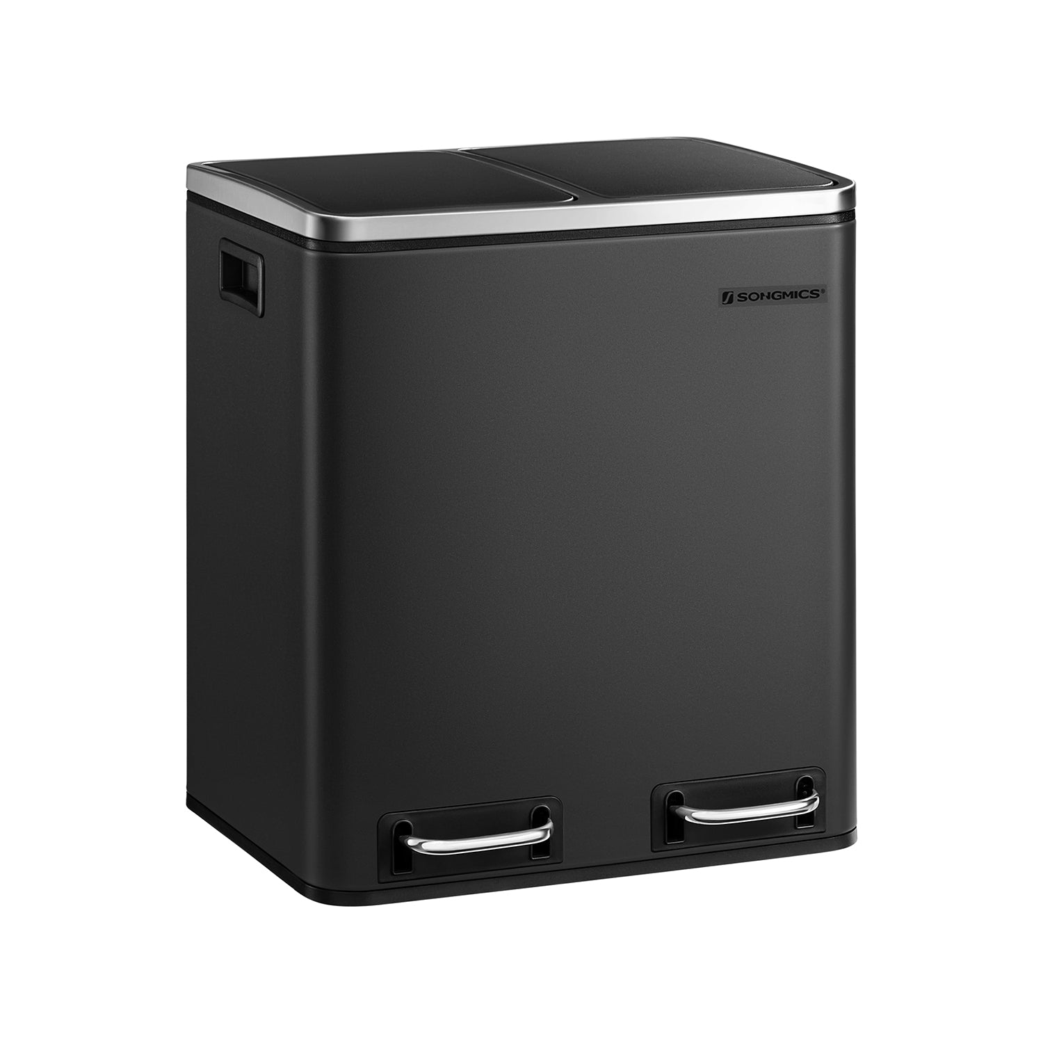 SONGMICS - Poubelle, Poubelle Cuisine 30L, Poubelle Tri Sélectif 2 Bacs, 2 x 15L, avec Pédale, 15 Sacs Poubelles, Seaux Intérieurs, Acier, Noir