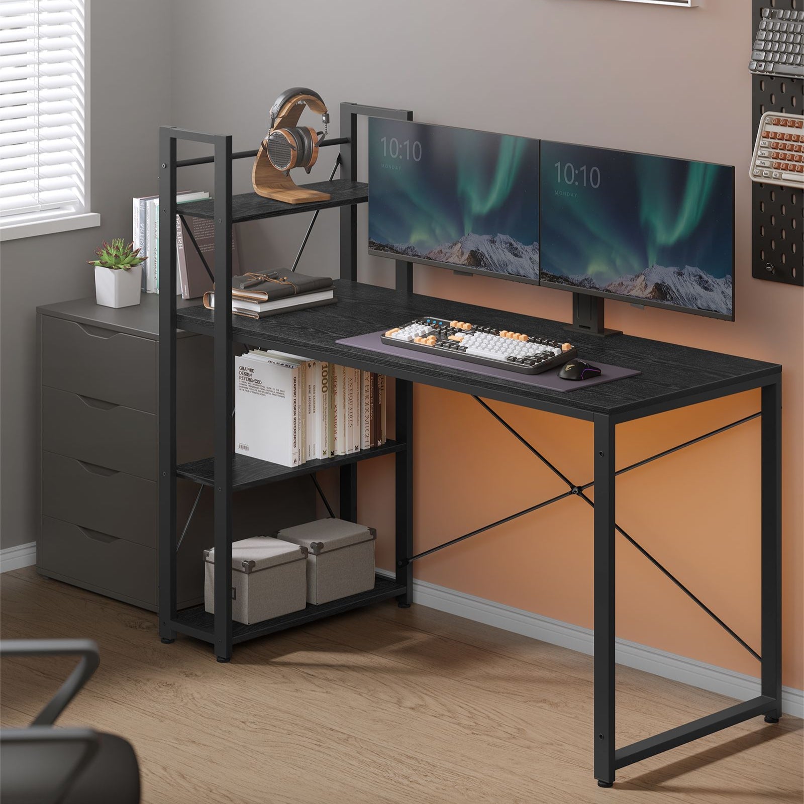 VASAGLE - Bureau, Bureau PC, Table, Bureau de Travail, avec Étagères, Réversible à Gauche ou à Droite, Longueur 137,2 cm, Montage Facile, Noir