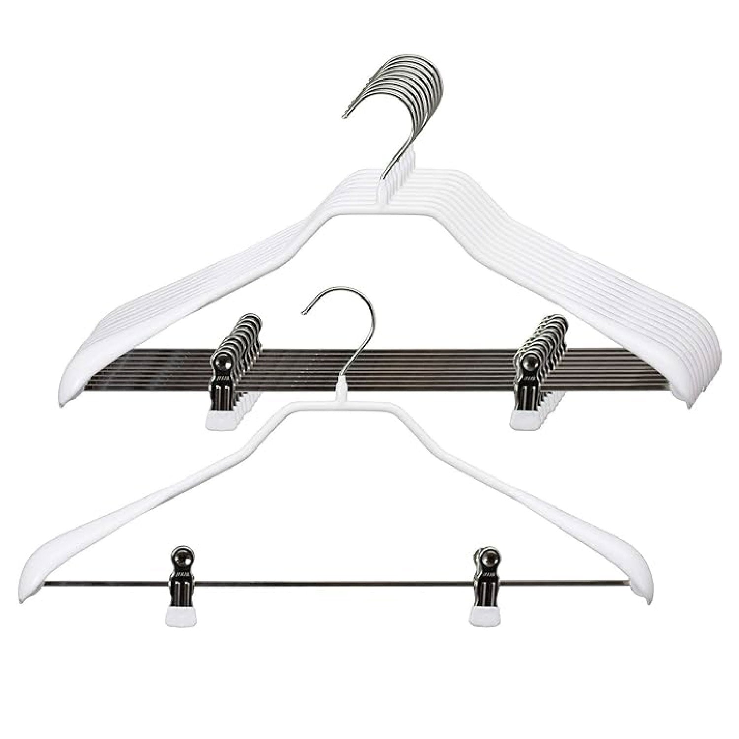 MAWA Bodyform LK - Cintres, 10 PCs, Cintre pantalon, Cintre avec barre clip, Large 42cm, crochet rotatif, effet antidérapant, blanc