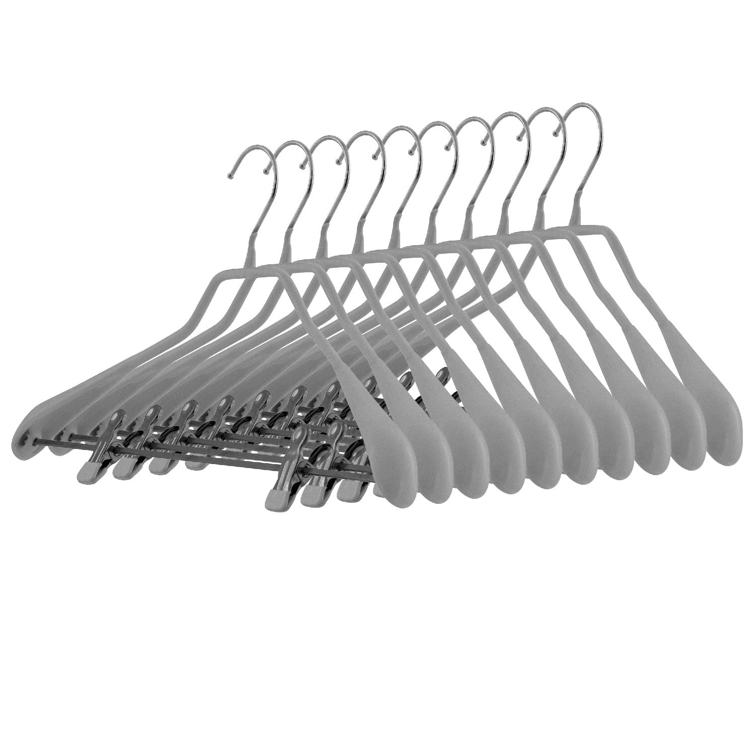 MAWA Bodyform LK - Cintres, 10 PCs, Cintre pantalon, Cintre avec barre clip, Large 42cm, crochet rotatif, effet antidérapant, Argenté