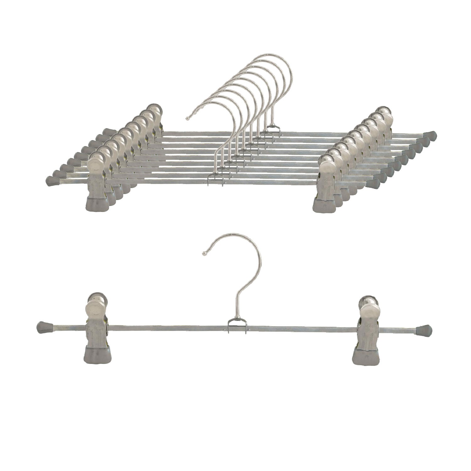 MAWA Clip K D - Cintre pantalon, Cintres, lot de 10 PCs, Cintre vetement, avec pinces, largeur 30 cm, Crochet rotatif, effet antidérapant, Argenté
