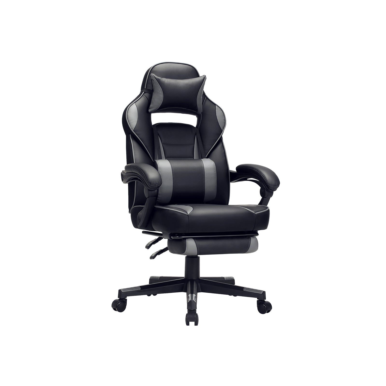 SONGMICS - Fauteuil gamer, Chaise gaming, Siège de bureau réglable, avec repose-pieds télescopique, ergonomique, charge 150 kg, Noir et gris