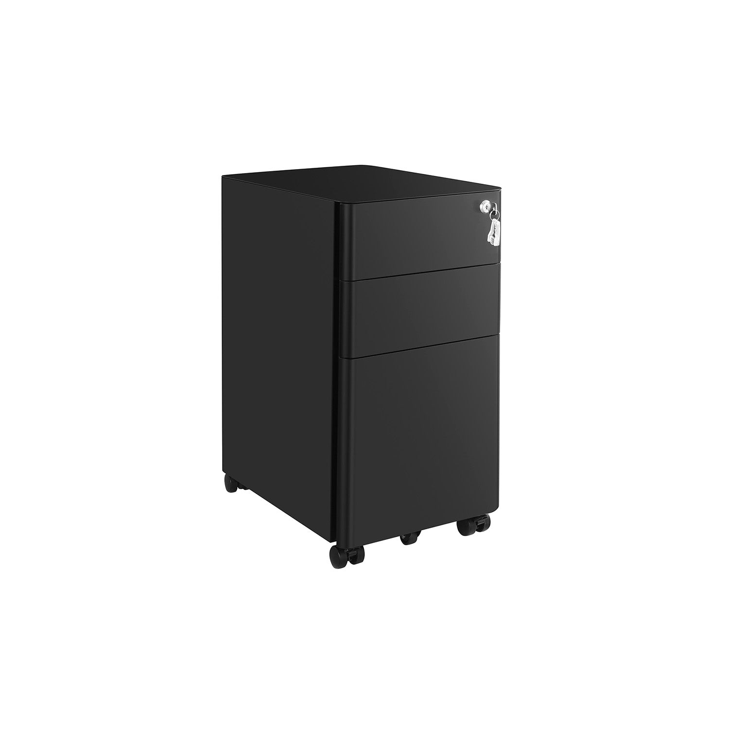 SONGMICS - Caisson Bureau, 3 tiroirs et Serrure, Armoire metallique bureau, Meuble Rangement Bureau, avec Roulettes, Rangement Bureau, en Acier, Noir