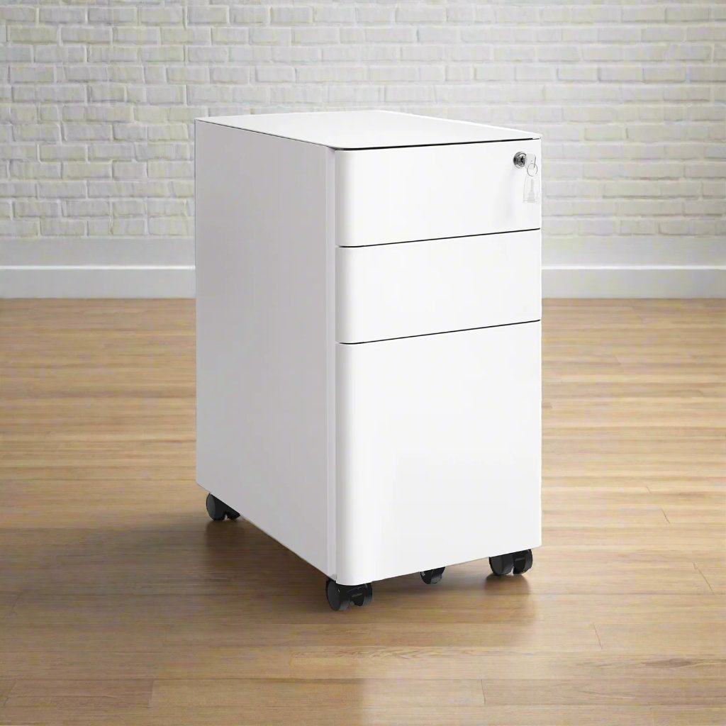 SONGMICS - Rangement Bureau, Caisson Bureau, Tour de Rangement, Caisson de Bureau avec Roulettes, Placard de Rangement avec 3 tiroirs, Blanc