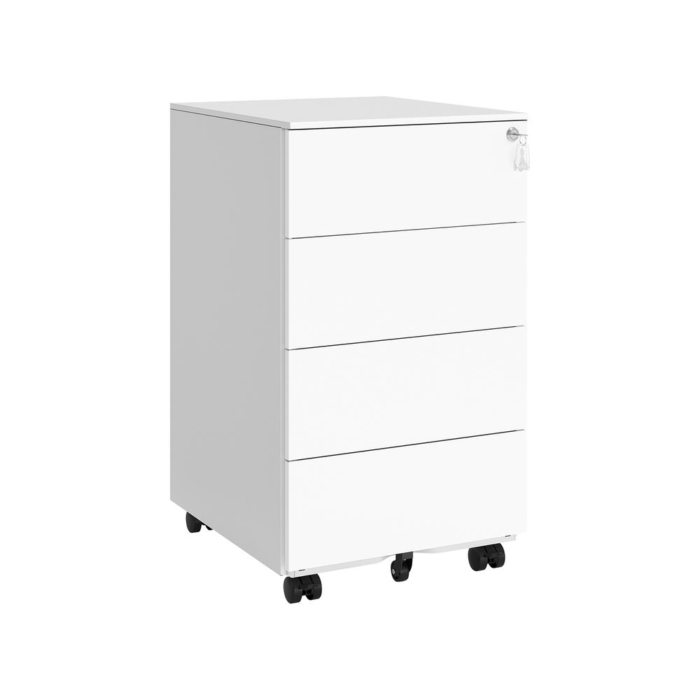 SONGMICS - Meuble Rangement Bureau, 3 Tiroirs, Armoire metallique bureau, Caisson Bureau, Verrouillable, Rangement Bureau, en Acier, Blanc