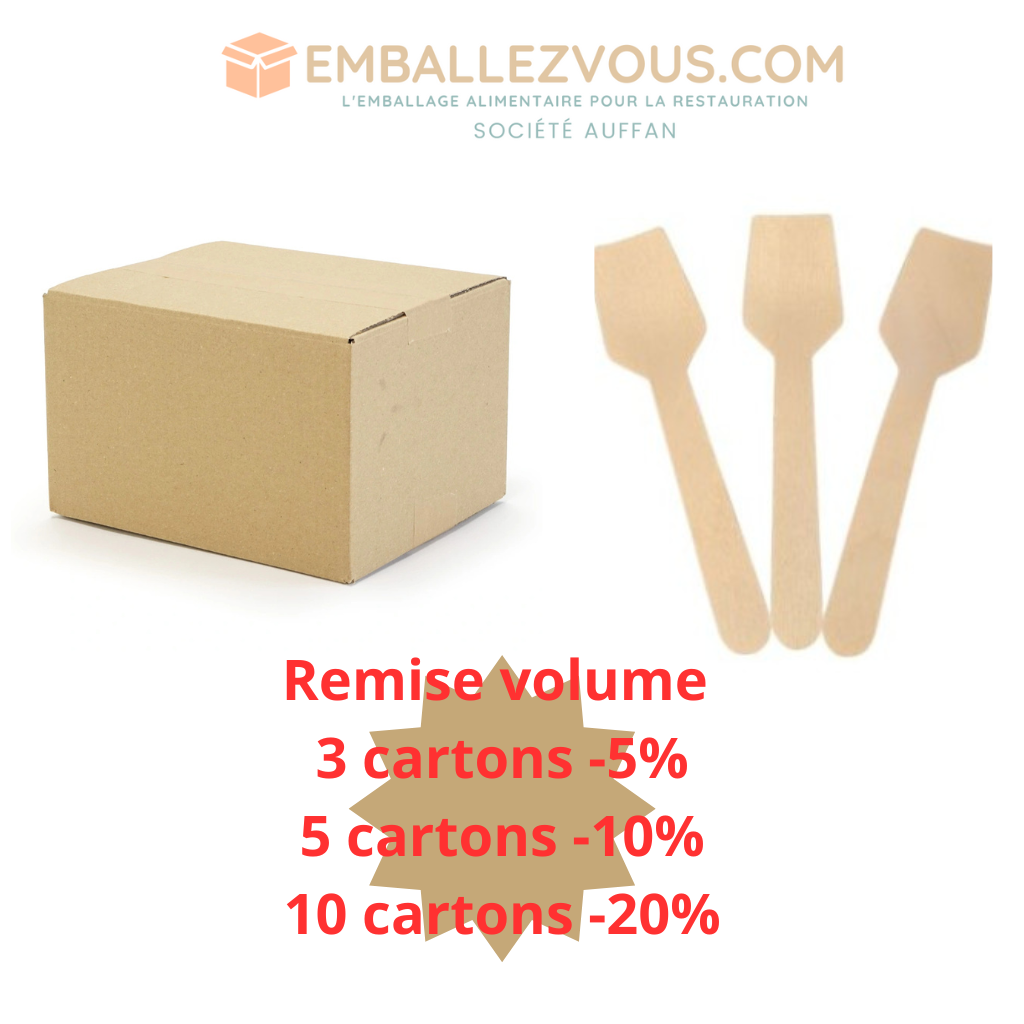 Petites cuillères à glace en Bois 9.5cm - vendu par 50 colis de 100 pièces