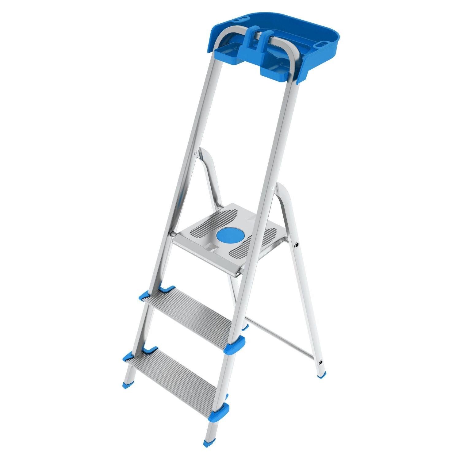 Colombo ATLANTICA - Escabeau, Escabeau 3 marches, Escabeau Pliable, marche extra large 12cm, avec bac de rangement, charge max.150kg, aluminium