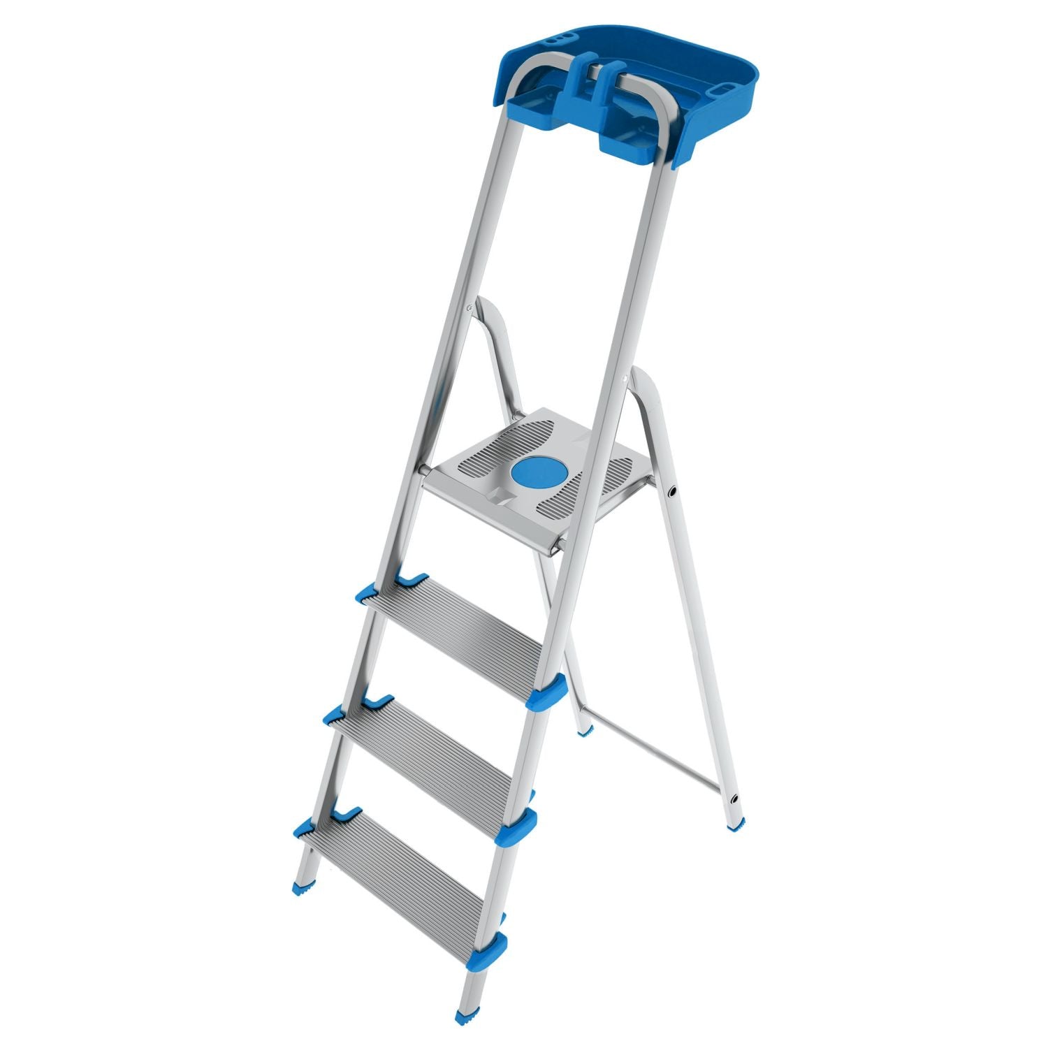 Colombo ATLANTICA - Escabeau, Escabeau 4 marches, Escabeau Pliable, marche extra large 12cm, avec bac de rangement, charge max.150kg, Aluminium