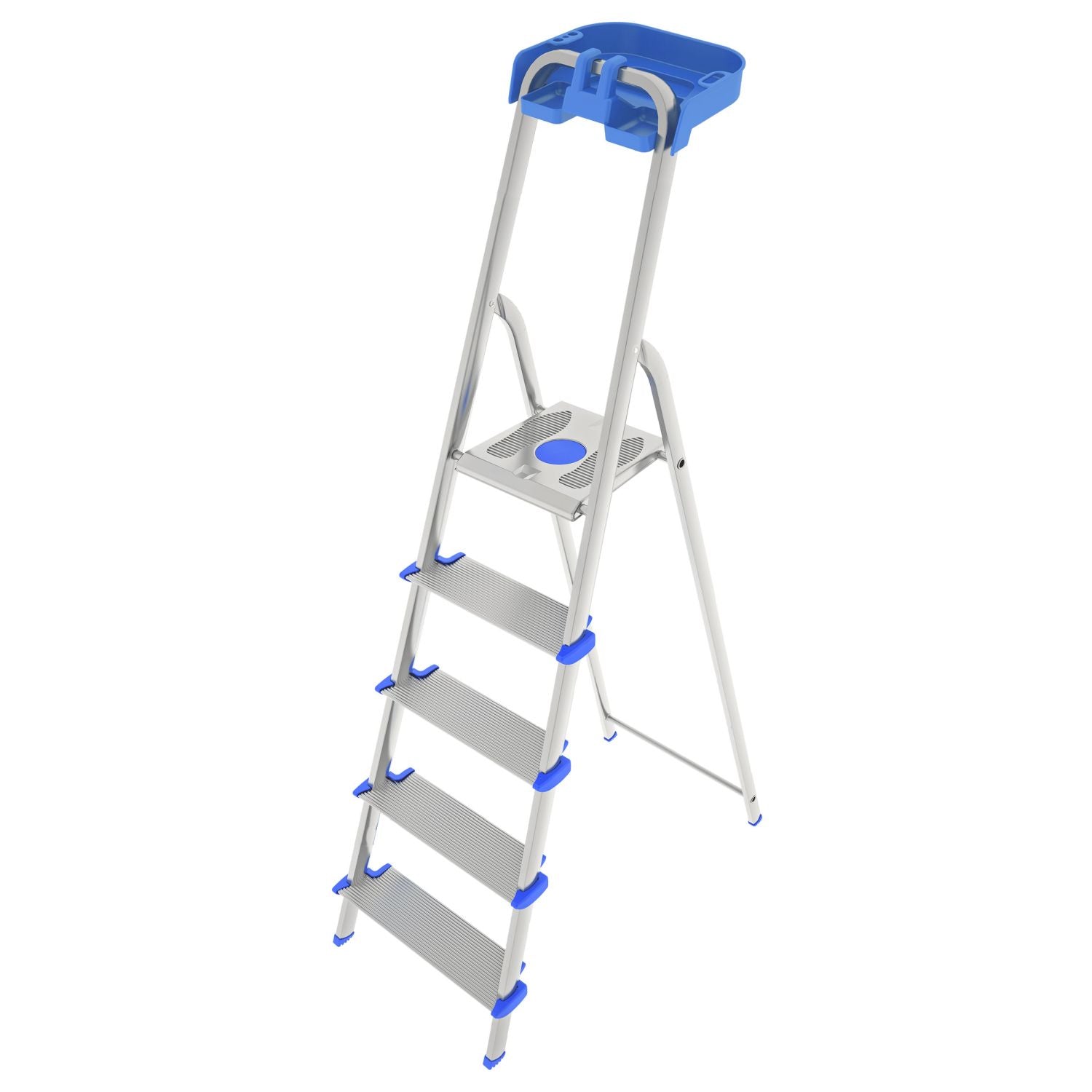 Colombo ATLANTICA - Escabeau, Escabeau 5 marches, Escabeau Pliable, marche extra large 12cm, avec bac de rangement, charge max. 150kg, aluminium