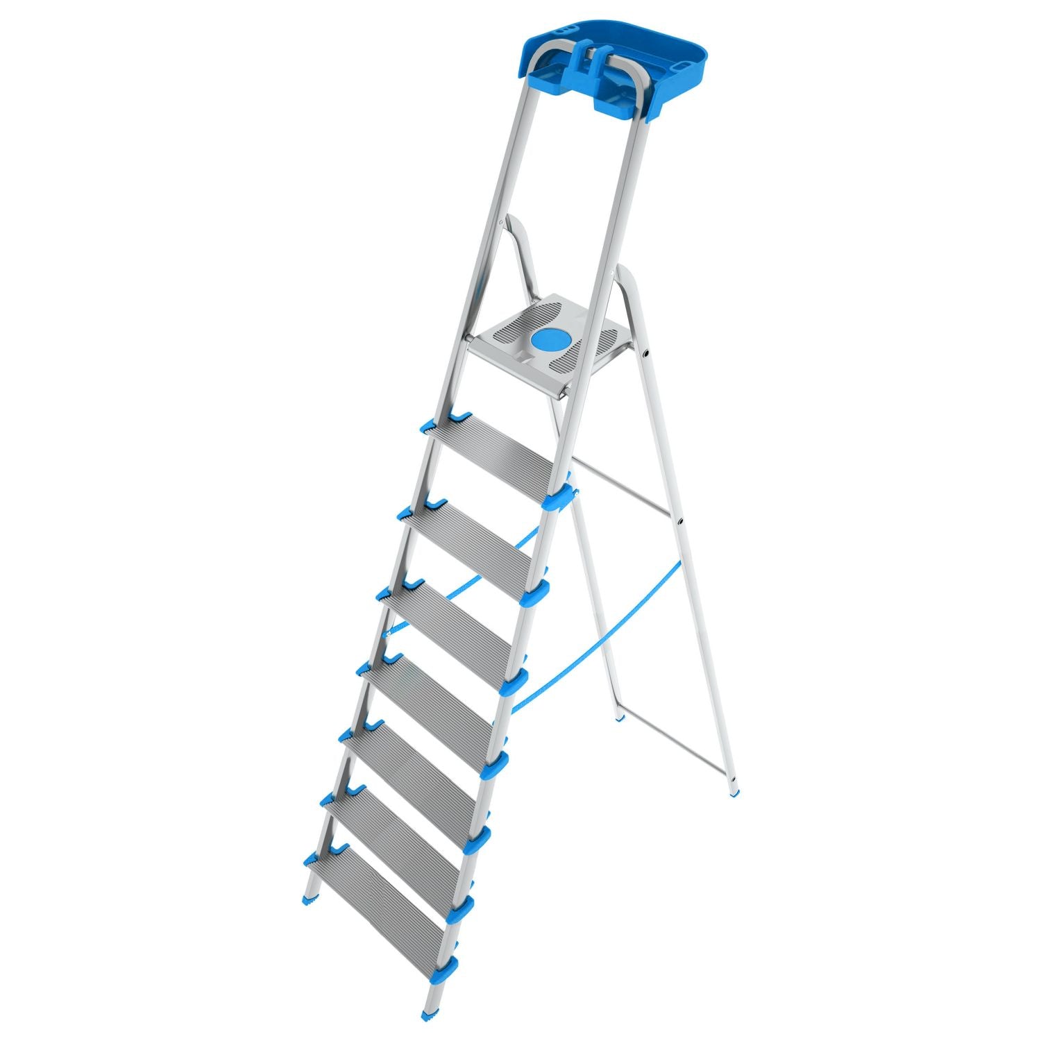 Colombo ATLANTICA - Escabeau, 8 marches, Escabeau Sécurisé, Professionnel, marche extra large 12cm, avec bac de rangement, Charge max.150kg, aluminium