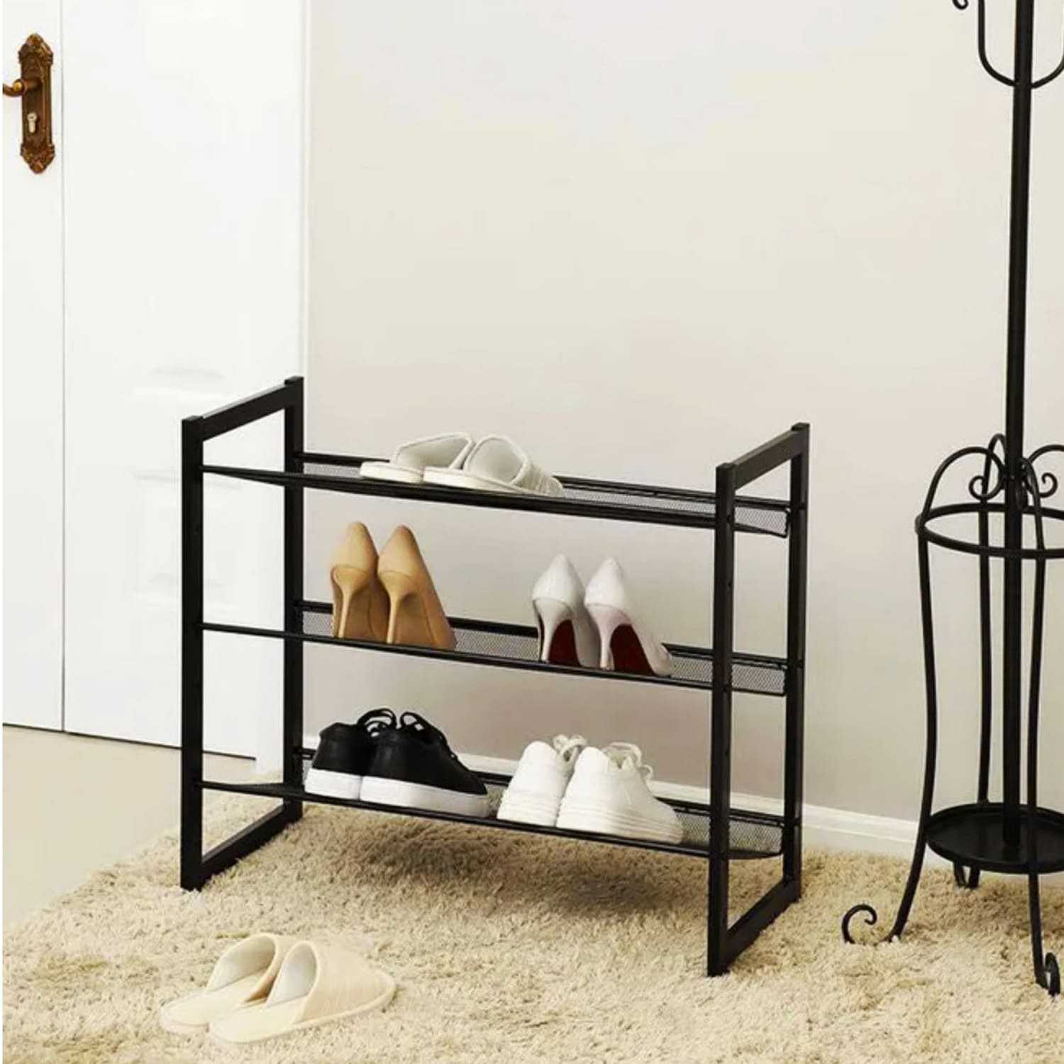 SONGMICS - Étagère à Chaussures Métallique 3 Tablettes superposé Angle réglable Montage Facile pour 9 Paires 74 x 30,7 x 62,8 cm (L x l x h) Noire