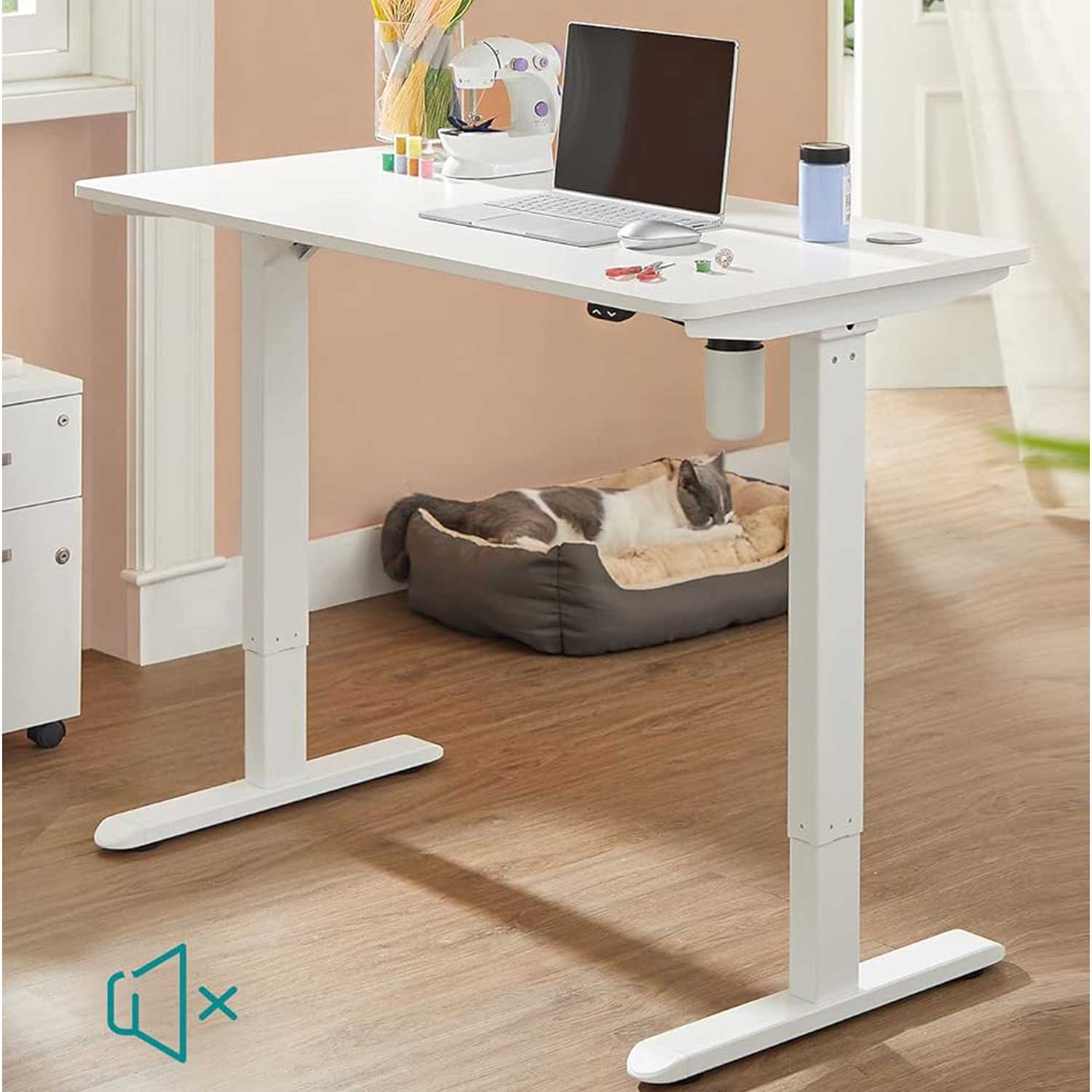 SONGMICS - Bureau Electrique, Bureau Assis Debout Electrique Réglable en Hauteur en Continu, avec Pieds et Dessus de Table, Blanc