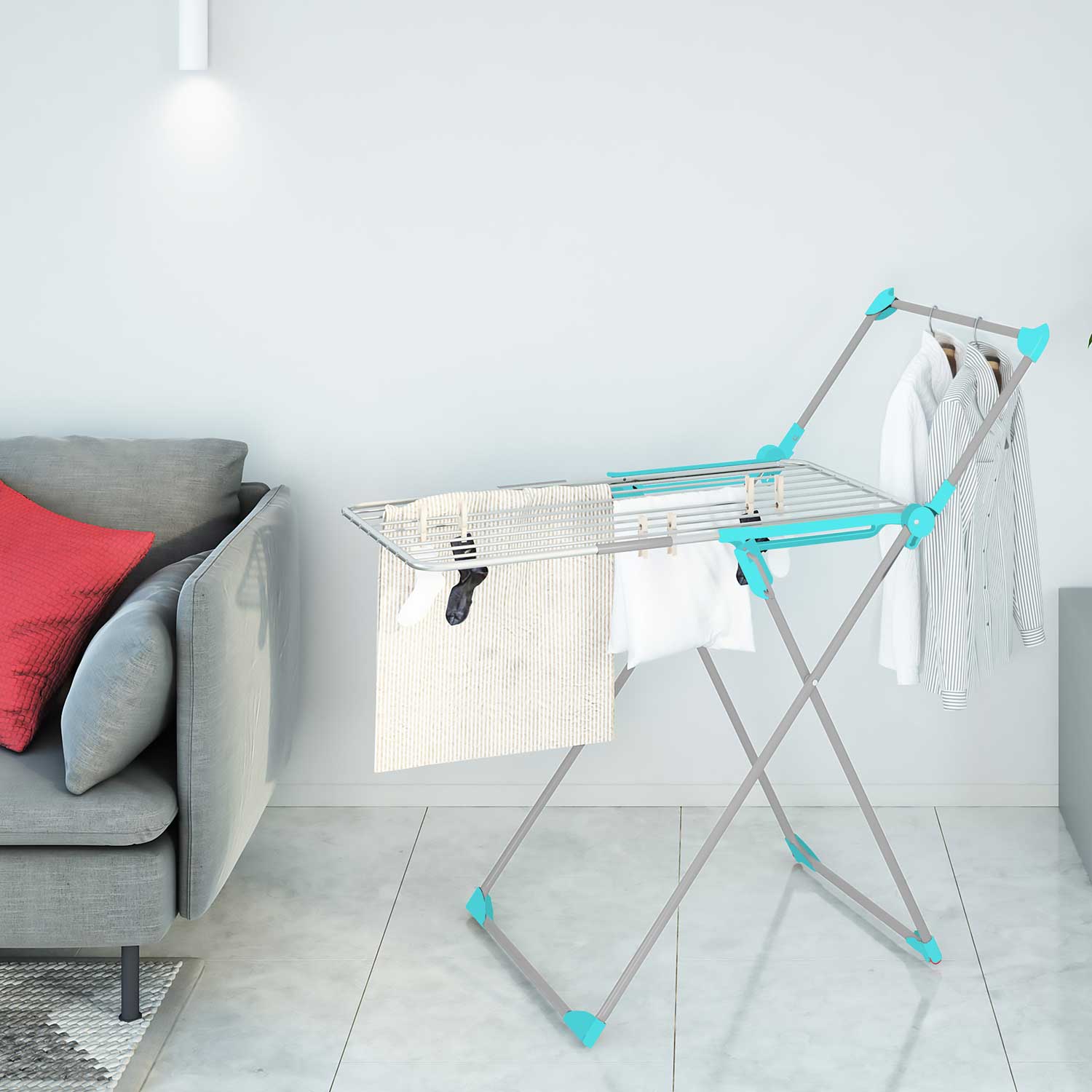 Colombo Olympo - Tancarville Etendoir, Étendoir a Linge Intérieur Pliable et Robuste sur Roulettes, Barre pour Cintres, Fabriqué en Italie