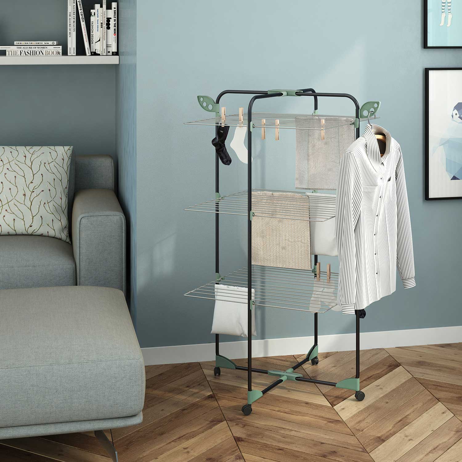 Colombo Alpina 30 - Étendoir Intérieur Tour a Roulettes, Séchoir à Linge Pliable, Tancarville Linge, Crochets pour Cintres, 30 m d'espace de Séchage