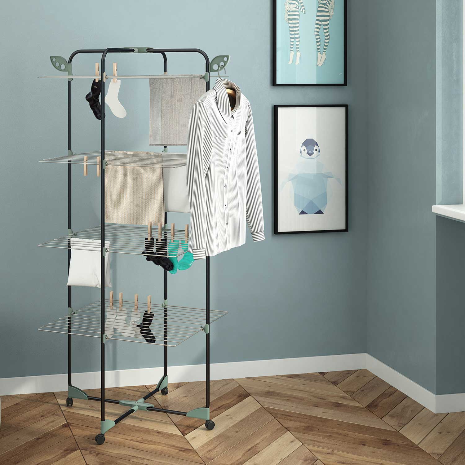 Colombo Alpina 40 - Séchoir Tour sur Roulettes, Étendoir à Linge Solide, Etendoir a Linge Pliable, 40m d'espace de Séchage, Crochets pour Cintre