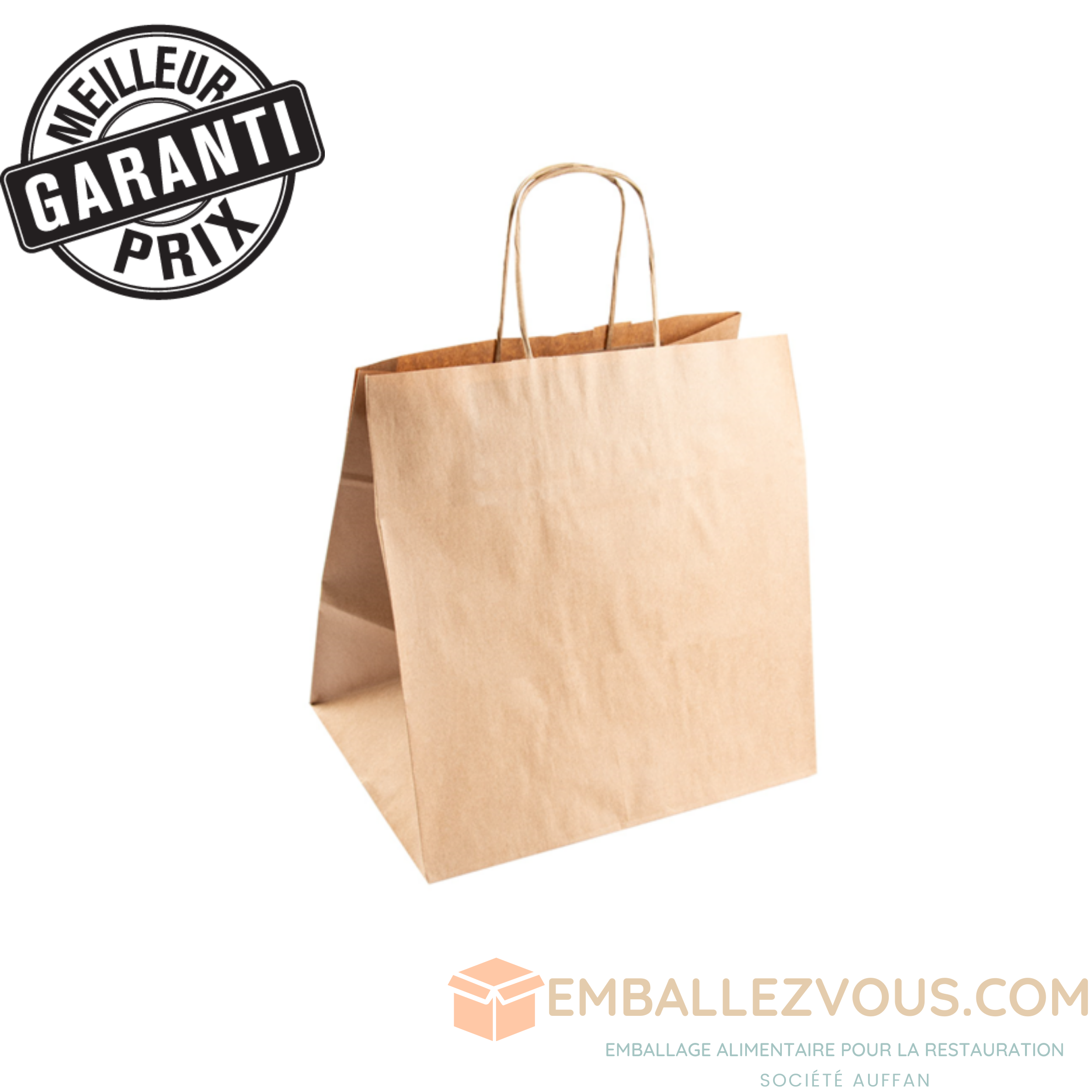Sac papier kraft avec anses 26+20x27cm naturel kraft - vendu par 250