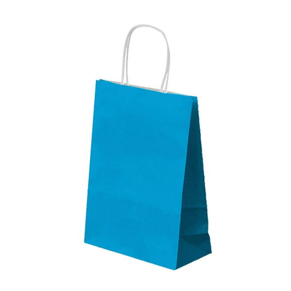 Sac papier kraft avec anses 20+10x29cm bleu turquoise cellulose - vendu par 250 (PU 0,23€)
