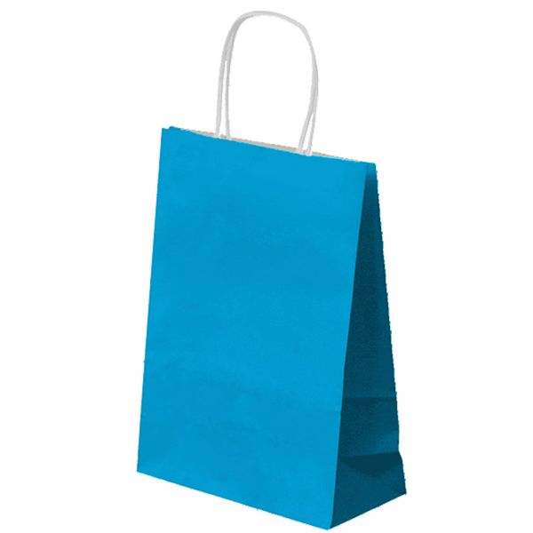 Sac papier kraft avec anses 26+14x32cm bleu turquoise cellulose - vendu par 250 (PU 0,28€)