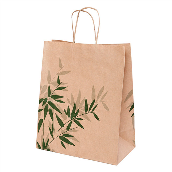 Sac papier kraft avec anses 'feel green' 26+14x32cm naturel kraft - vendu par 250 (PU 0,192€)