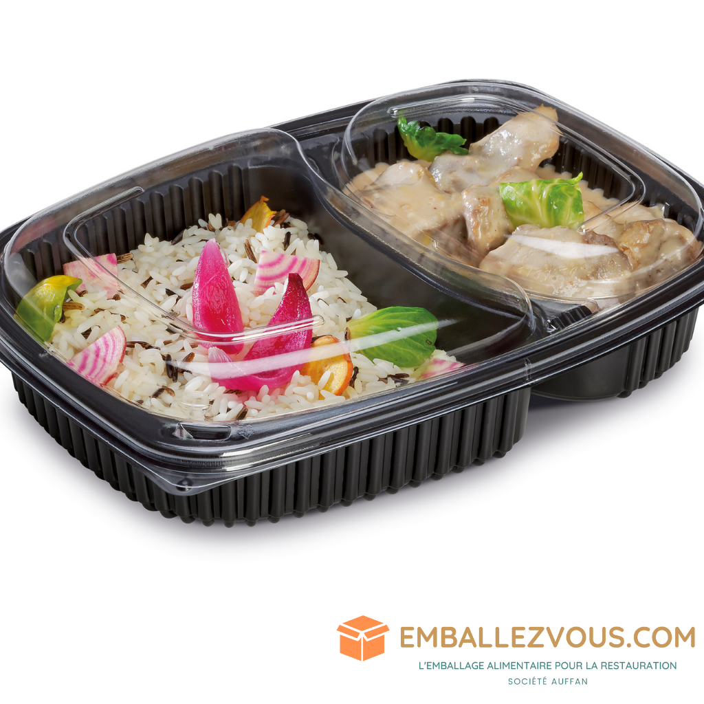 BOITE COOKIPACK CHAUD DEUX COMPARTIMENTS PLASTIQUE NOIR 675 ET 415ML VENDU PAR 320 - COOK1250N2C