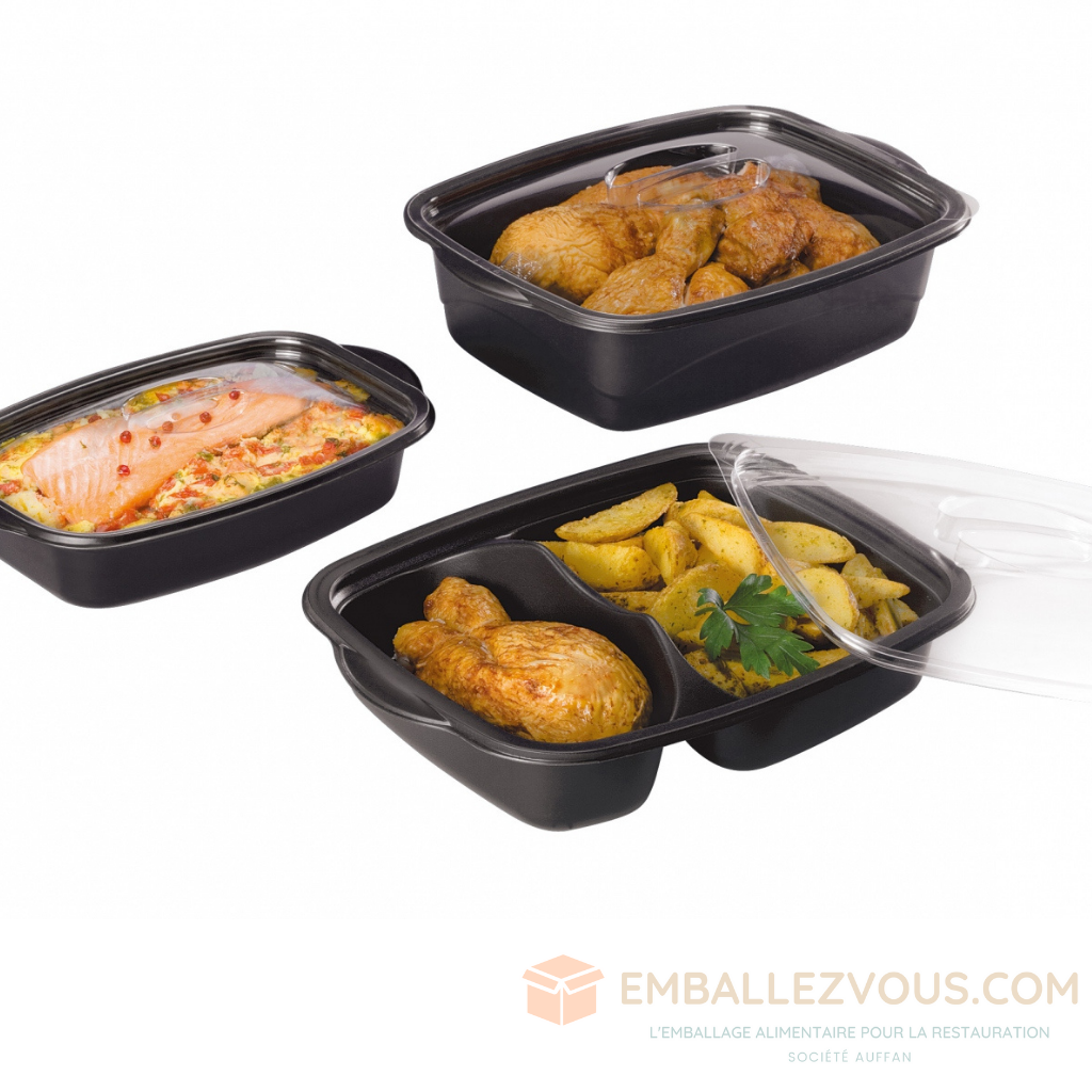 BARQUETTE AVEC COUVERCLE MARMIPACK CHAUD NOIR ET TRANSPARENT 1800ML VENDU PAR 200 - MA1800N