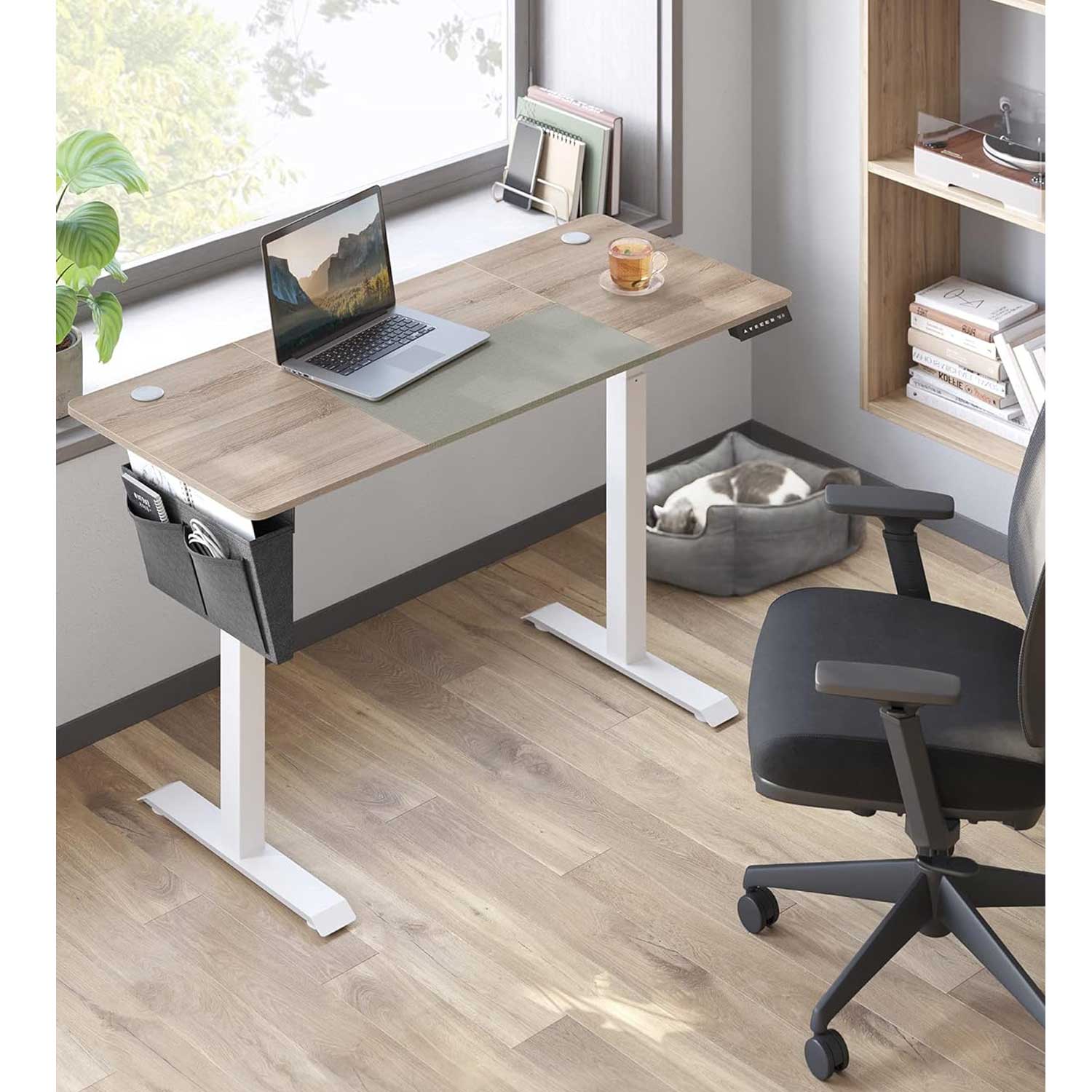 SONGMICS - Bureau Electrique, Bureau Assis Debout, Ordinateur de Bureau, Bureau Dordinateur, Fonction mémoire avec 4 hauteurs, Base Blanche