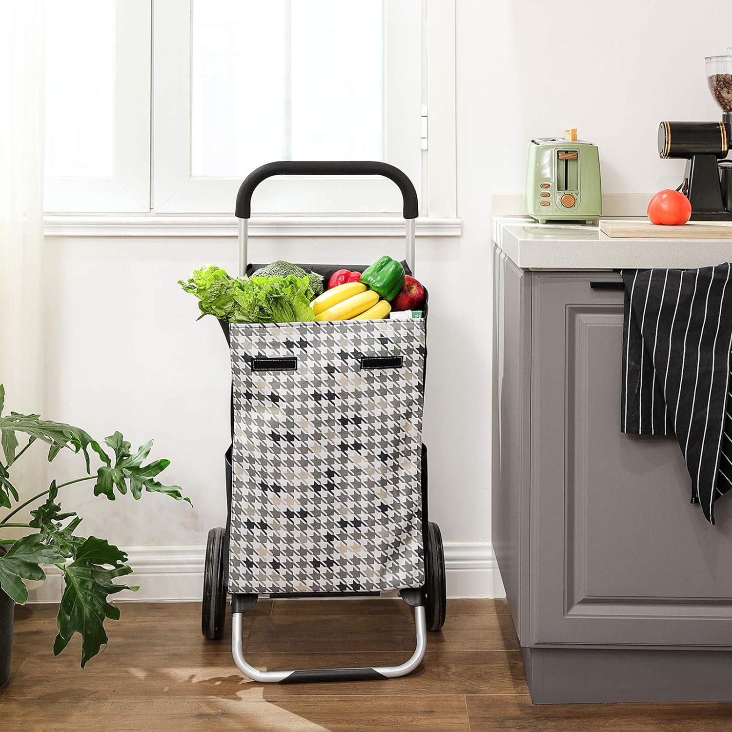 SONGMICS - Chariot de Course, Chariot de Course Pliable, Caddie, Poussette de marché, capacité 40L, avec rangements, Roues silencieuses, Crochet, Noir