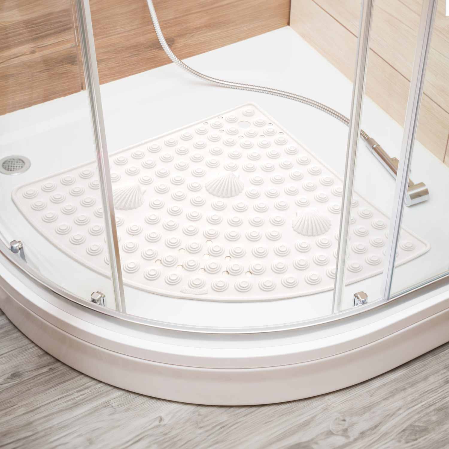Tatkraft Shell - Tapis de Douche d'angle 58 x 58 cm, fabriqué en Italie, Anti-moisissure, Tapis de Douche antidérapant en PVC, Blanc