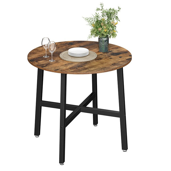 VASAGLE - Table à Manger, Table de Cuisine Ronde, pour Salon, Bureau, 80 x 75 cm (ø x H), Style Industriel, Marron Rustique et Noir