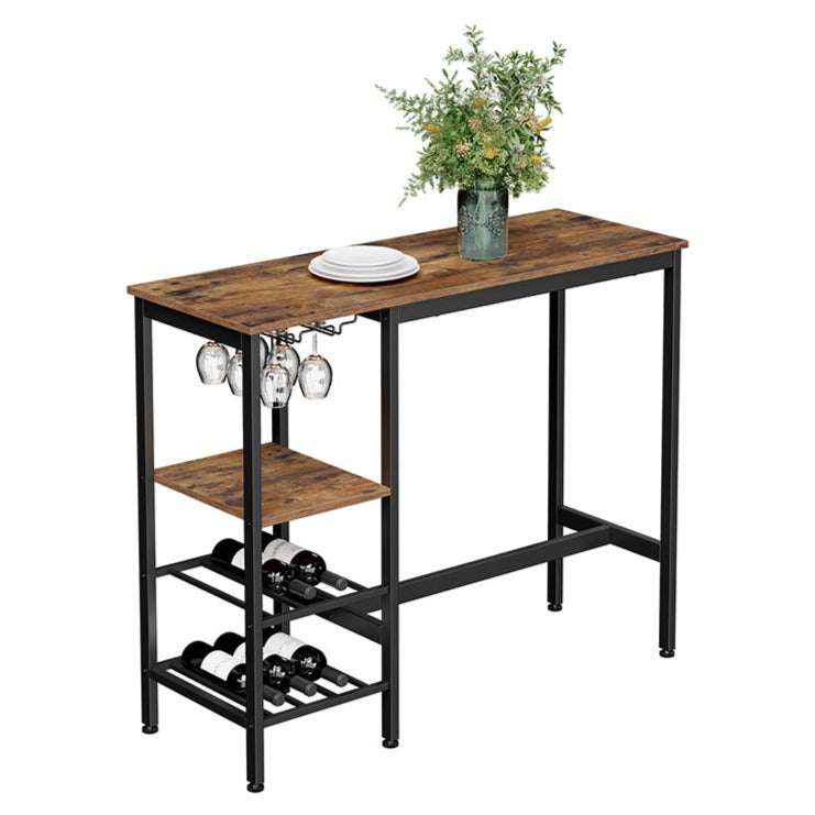 VASAGLE - Table Haute, Table de Bar, avec Supports pour Verres à Vin et Bouteilles, Table de Cuisine, pour Salon, Cuisine