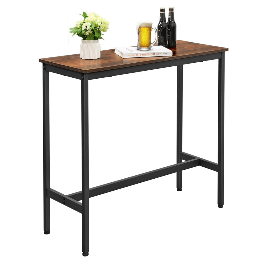 VASAGLE - Table de Bar, Table Haute Fine, Table de Cuisine, Table de Salle à Manger, avec Cadre métallique Robuste, 100 x 40 x 90 cm